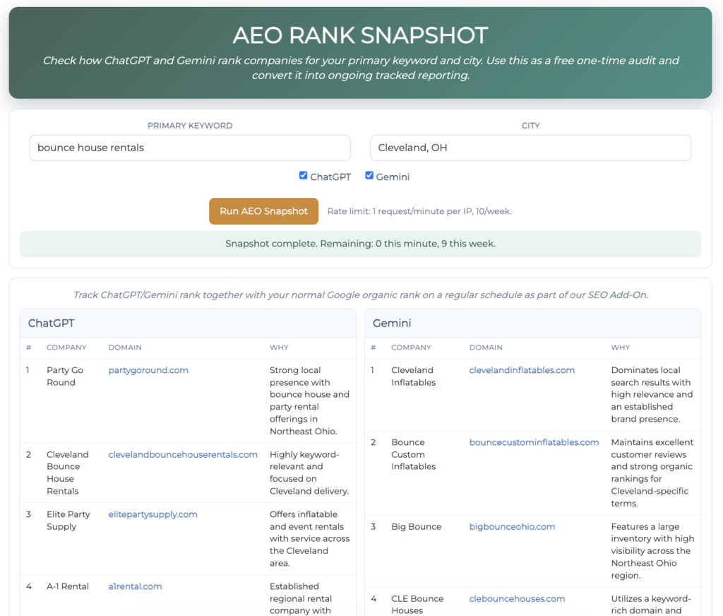 Screenshot 2026 05 11 at 5.52.55 PM AEO Rank Snapshot